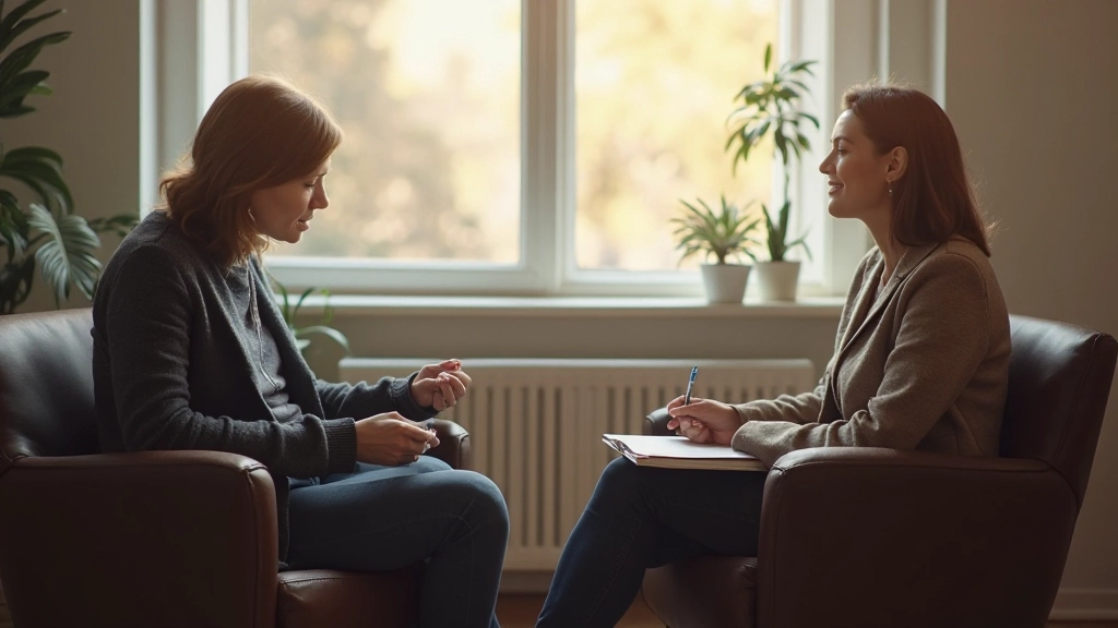 Therapeut und Klient in einem Beratungsgespräch in moderner Kanzlei