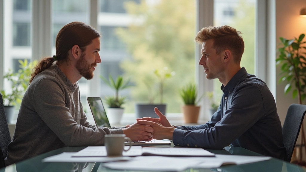 Professionelles Foto von zwei Personen bei konstruktiver Zusammenarbeit in modernem Büroumfeld